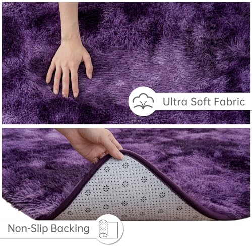 Fluffy Runner Rug for Bedroom Living Room (2' x 6' / Grape Purple)