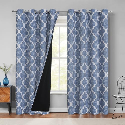 Moroccan 100% Blackout Curtains Bedroom Blue 50x96 2 Panels (Grommet | Blue / 50"W x 96"L (Pack of 2))