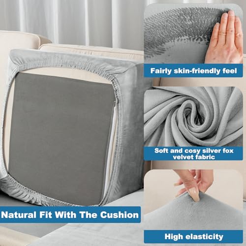 Couch Cover Stretch Velvet Sofa Cushion Cover 1 (Light Grey / 1PC Seater or Backrest)