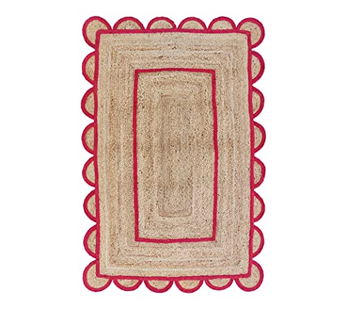 Scallop Pattern Jute Bohemian Area Rug (2'6"x18' (Runner) / Pink)