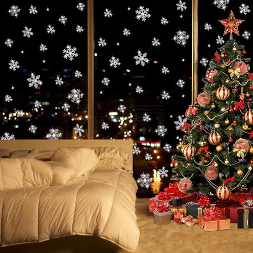 240Pcs Christmas Window Clings Glitter Snowflakes Window Decals (Glitter)