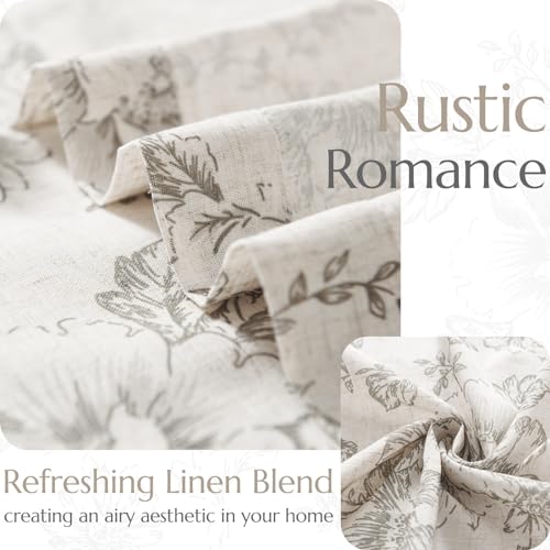Linen Blend Curtain Floral Curtains for Living Room 108 Inch Length Grey Printed Curtain Rod Pocket Back Tab Farmhouse Peony Flower Patterned Drapes Bedroom Window Curtains Set 2 Panels (Grey / 50"W x 108"L (Pack of 2))