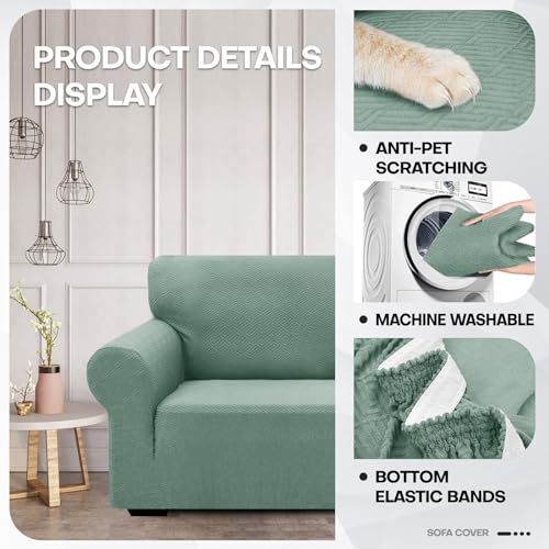 1 Piece Jacquard Couch Covers for 2 Cushion Couch High Stretch Loveseat Slipcover for Pets Dogs Anti Slip Love Seat Sofa Slipcover Furniture Protector (Medium (55"-69") / New Pattern Pea Green)