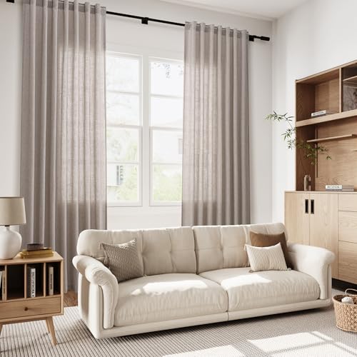 Brownish Grey Linen Curtains for Living Room 86 Inches Long Back Tab Light Filtering Semi Sheer Curtain Modern Farmhouse Decor for Bedroom Office Luxury Textured Drapes 52x86 (52"W x 86"L (Pack of 2) / Brownish Grey)