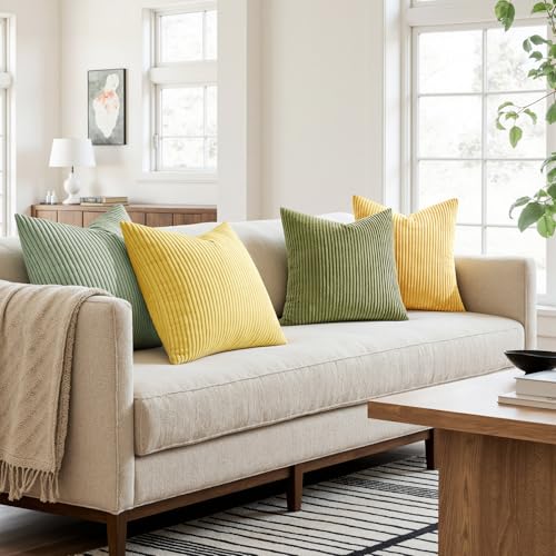 Soft Corduroy Decorative Throw Pillow Covers Yellow Green 18x18 (18" x 18" (Pack of 4) / Orange Yellow)