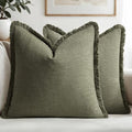 Boho Linen Fringe Decorative Throw Pillow Covers Olive Green 20x20 (20" x 20" (Pack of 2) / Olive Green)