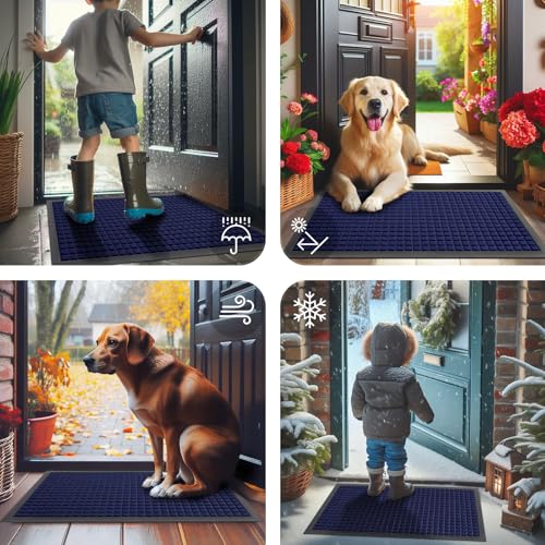 Front Door Mat Outside Entrance (Navy Blue / 47" X 23")