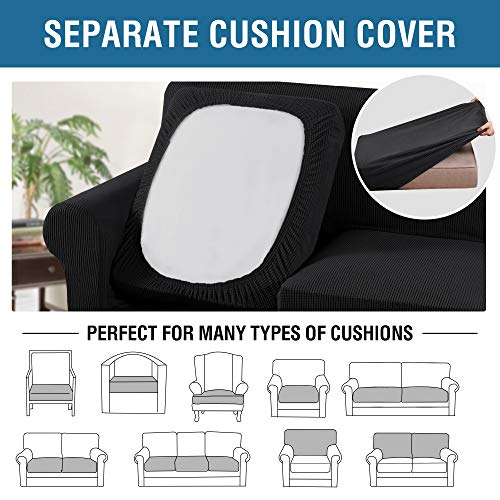 4 Piece Stretch Sofa Covers for 3 Cushion Couch Covers for Living Room Furniture Slipcovers (X-Large / Black)