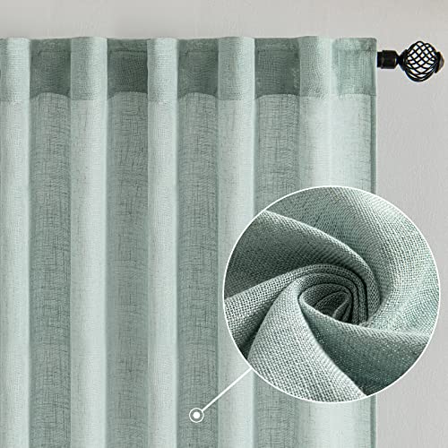 Sea Green Linen Curtains 52x90 Inch Long for Bedroom and Living Room (52"W x 90"L (Pack of 2) / Aqua)