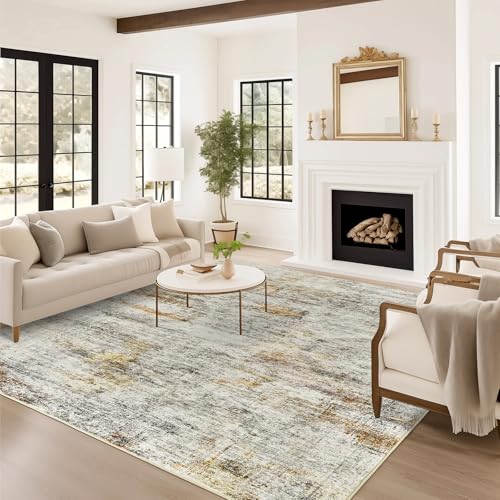 6x9 Area Rug for Living Room Washable Rugs Non (Grey/Rust / 6' x 9' (Rectangular))
