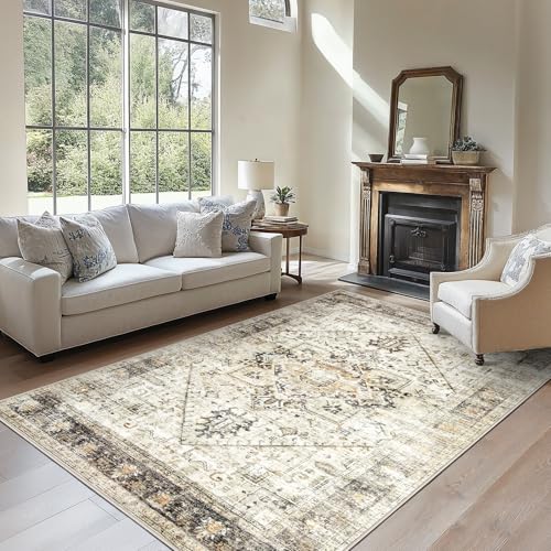 Amada 6x9 Washable Area Rug for Dining Room (6' x 9' (Rectangular) / Grey/Beige)