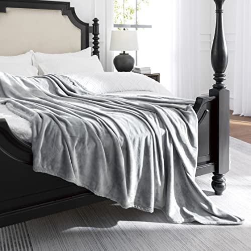Grey Fleece Plush Throw Blanket 90"x90"for Couch Sofa Fuzzy Cozy Flannel (Grey / Queen(90"×90"))