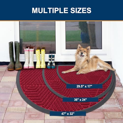 Half Circle Front Door Mat Outside Entrance (Wine Red / 29.5" X 17")
