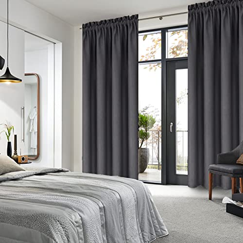 Blackout Curtains for Bedroom 38 x 84 Inch Long Dark Grey 2 Panels (Dark Grey / 38"W x 84"L (Pack of 2))