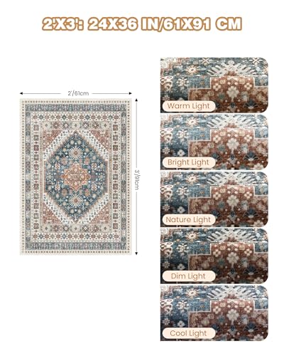 2x3 Entryway Rug Vintage Washable Rug Runner for Kitchen (Blue / 2' x 3' (Runner))