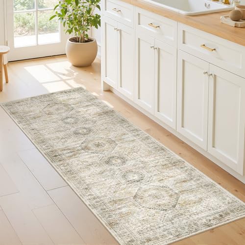 Washable Runner Rugs for Bedroom (Grey/Yellow / 2' x 6' (Runner))