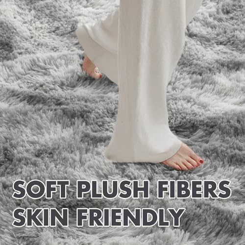 5x7 Ft Shag Area Rug for Bedroom (Ab Tie Dyed Light Grey / 5' X 7' (Rectangular))