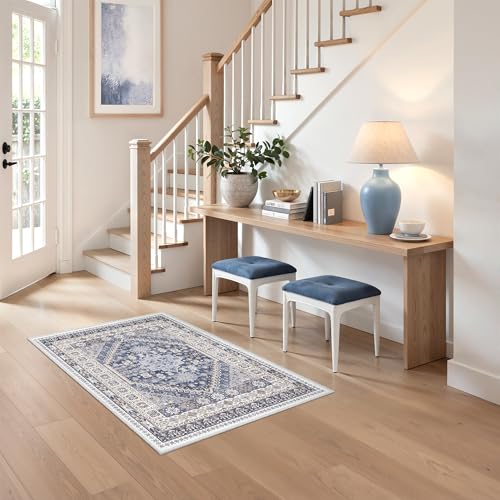 2x3 Rug Non Slip (Blue/Beige / 2' x 3' (Rectangular))