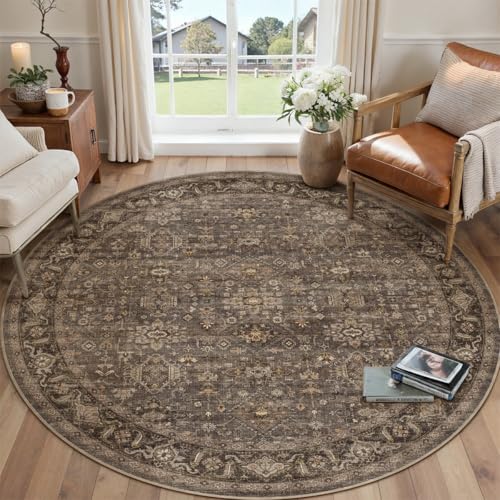 5x5 Dark Brown Vintage Round Rug (Brown / 5' (Round))