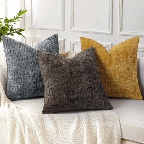 Textured Chenille Throw Pillow Covers 22x22 Set of 2 Dark Grey (Dark Grey / 22" x 22" (Pack of 2))