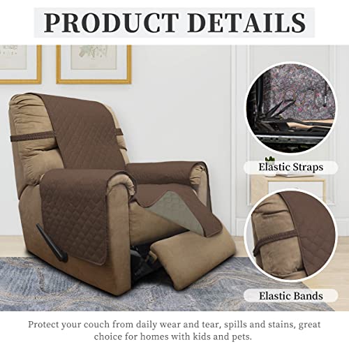 Double Protection 100% Waterproof Recliner Covers for Living Room (Brown/Beige / Recliner Small)