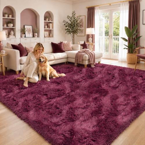 6x9 Shag Area Rug for Living Room (Burgundy / 6' x 9' (Rectangular))
