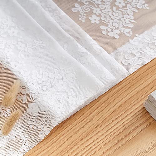 Vintage Lace Curtains White Sheer Curtains 96 inches Long 2 Panels Old Fashion Floral Victorian Voile Panels for Living Room Bedroom Rod Pocket Light Filtering 52Wx 96L (Bright White / 52"W x 96"L (Pack of 2))