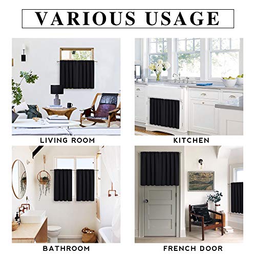 Short Black Blackout Curtains for Small Bedroom Kitchen Window (Black / 42"W x 36"L (Pack of 2))