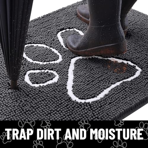 Dog Door Mat for Muddy Paws (45"X27" / Dark Grey and White)