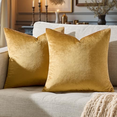 Golden Velvet Pillow Covers 18x18 Decorative Pillows Pack of 2 (Golden / 18" x 18" (Pack of 2))