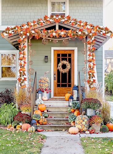 6ft Pumpkin Fall Maple Leaves Garland (Orange&brown)