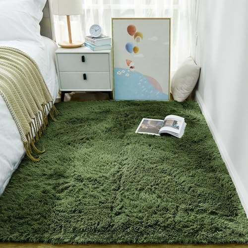 Gray Green Grass Area Rugs for Bedroom (Grey Green / 3' x 5' (Rectangular))