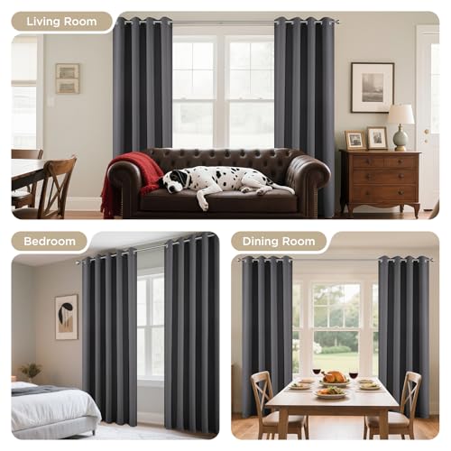 Blackout Curtains 63 Inch Length 2 Panels Set (Dark Grey / 42W x 63L inch x 2 Panels)