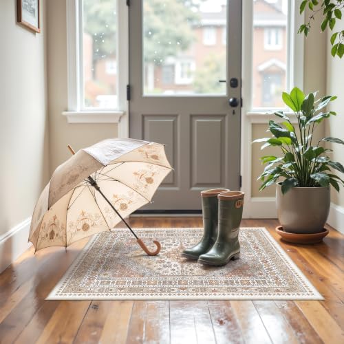 2x3 Entryway Rug Vintage Washable Rug Runner for Kitchen (Orange / 2' x 3' (Runner))