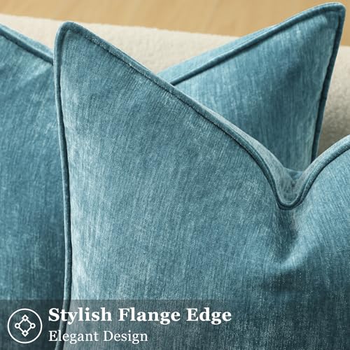 Chenille Teal Velvet Throw Pillow Covers 24x24 Set of 2 (Teal / 24" x 24" (Pack of 2))
