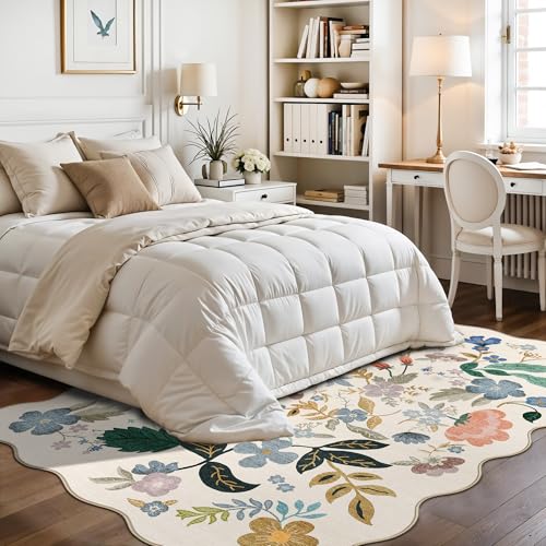 5x7 Living Room Area Rugs (5' x 7' (Rectangular) / Cream/Floral)