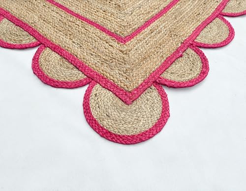 Scallop Pattern Jute Bohemian Area Rug (8'x10' (Rectangular) / Pink)