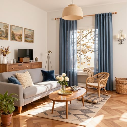 Curtains for Living Room 84 Inches Long Semi Sheer Light Filtering Privacy Drapes Linen Look Textured Boho Home Decor (50"W x 84"L (Pack of 2) / Dusty Blue-new)