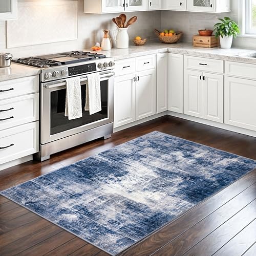 Abstract Area Rug 3x5 Ft Washable Rugs for Entryway Indoor (Navy/Grey/White / 3' x 5' (Rectangular))