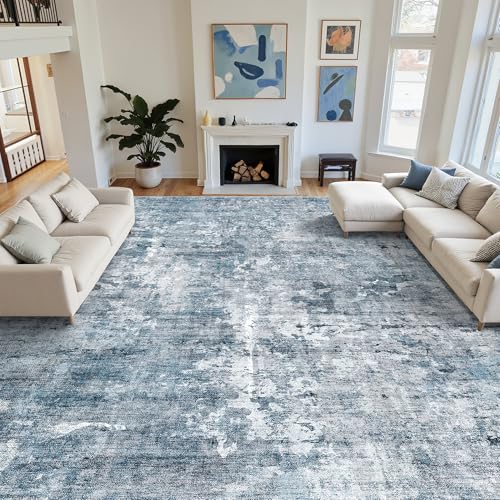 10x14 Area Rugs for Living Room Washable Rug Abstract Blue (Blue/Grey / 10' x 14' (Rectangular))