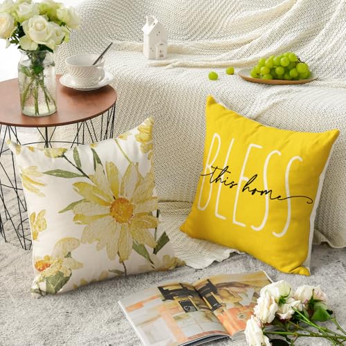 Home Sweet Home Spring Summer Flowers Yellow Throw Pillow Covers (Yellow / 20" x 20" (Pack of 4))