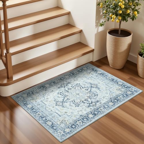 2x3 Washable Rug for Entryway Bathroom (Sunflower Blue/Gold / 2' x 3' (Rectangular))