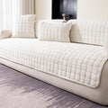 Sectional Velvet Couch Covers for 2 Seats (Beige White / 1PC/35.4"x47.2"/2 Seats & Short "L" Part)