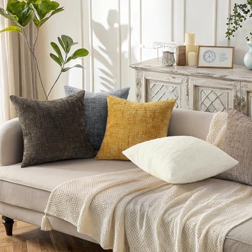 Textured Chenille Throw Pillow Covers 18x18 Set of 2 Dark Grey (Dark Grey / 18" x 18" (Pack of 2))