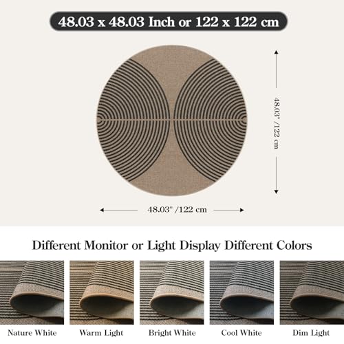 Modern Rainbow Round Rug 4ft (4' Round / Nature/Black Rainbow)
