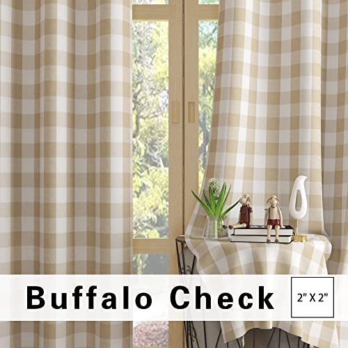 Beige White Buffalo Check Window Curtains 92 inches Long Living Room Cotton Curtain Panels Bedroom Drapes Plaid Gingham Farmhouse Decor Curtains Rod Pocket Kitchen Basement 2 Panels 52"x92" (52"W x 92"L (Pack of 2) / Beige+white)