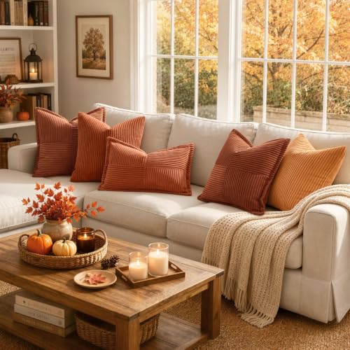 Fall Burnt Orange Decorative Lumbar Throw Pillow Covers for Couch 12x20 in (Burnt Orange / 20" x 12" (Pack of 2))