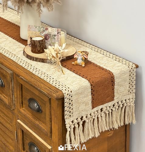 Boho Table Runner for Home Decor 12x90 Fall Coffee Table Decor Caramel (Caramel / 12x90")
