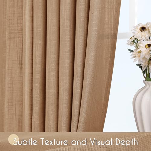Brown Curtains for Living Room Back Tab Modern Farmhouse Semi Sheer Curtains 84 inches Long 2 Panels Set Muted Neutral Window Curtain for Dining Room Bedroom 52x84 (Brown / 52"W x 84"L (Pack of 2))