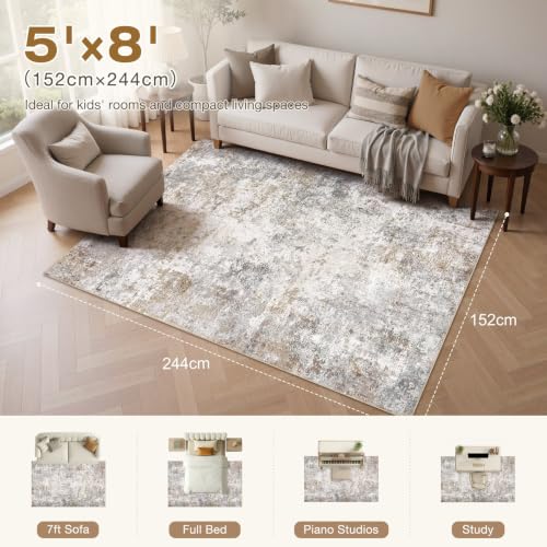 5x8 Area Rug Living Room Rugs Washable Neutral Brown Grey Carpet (Brown Grey / 5' x 8' (Rectangular))